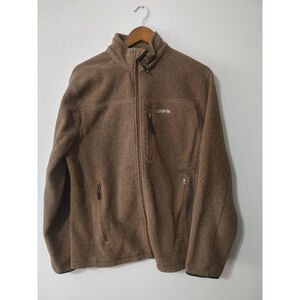 Men's Solaris Cognac Brown Full Zip Fleece Sweater M with Black Accents